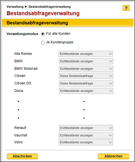 Bestandsabfrageverwaltung