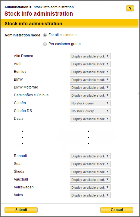 Stock info administration page