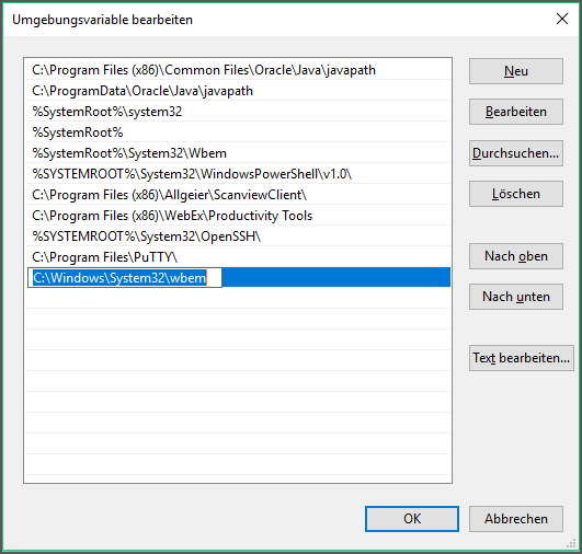 Umgebungsvariable bearbeiten