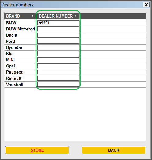 Dealer numbers in Configuration